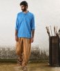 Men's Organic Long Sleeve Printed Kurta - Surf Blue 