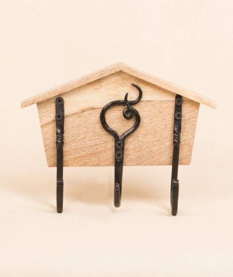 Iron Hook on wooden base - Home with 3 hooks