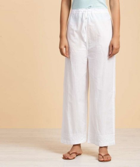 Women's Chikankari Cotton Pants - White