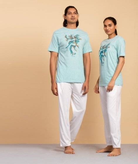 Unisex Cotton Tandava Printed T-shirt - Aqua 