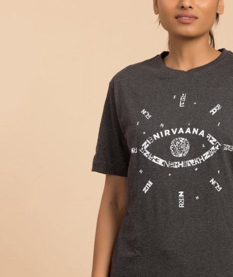 Buy Unisex Dark Grey Cotton Nirvaana Printed T-shirt Online at Best ...