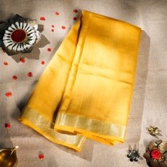 Contemporary Yellow Silk Saree with Unique Shimmering Golden Geometric Border