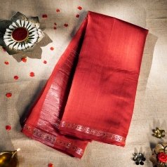 Handwoven Red Consecrated Silk Saree With a Contemporary Thin Border