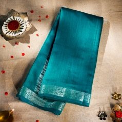 Comfortable Yet Elegant Consecrated Silk Saree in Turquoise Blue with Silver Border