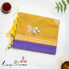 Handwoven Yellow Consecrated Cotton Saree with Shimmering Silver Stylized Patterns