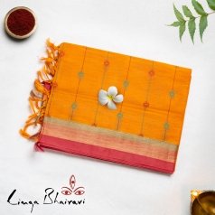 Handwoven Consecrated Cotton Yellow Saree Showcases Colourful and Delicate Stripes