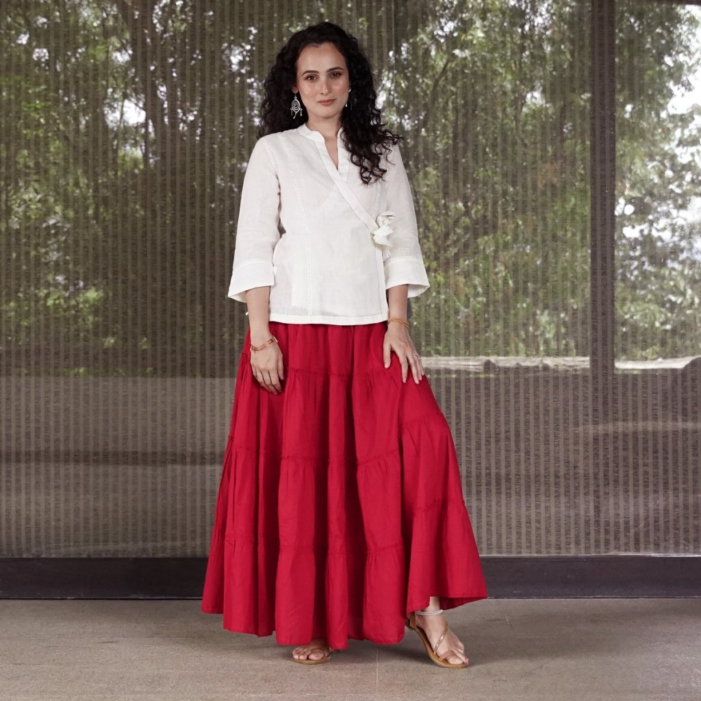 Crinkled Cotton Tiered Skirt Col 1