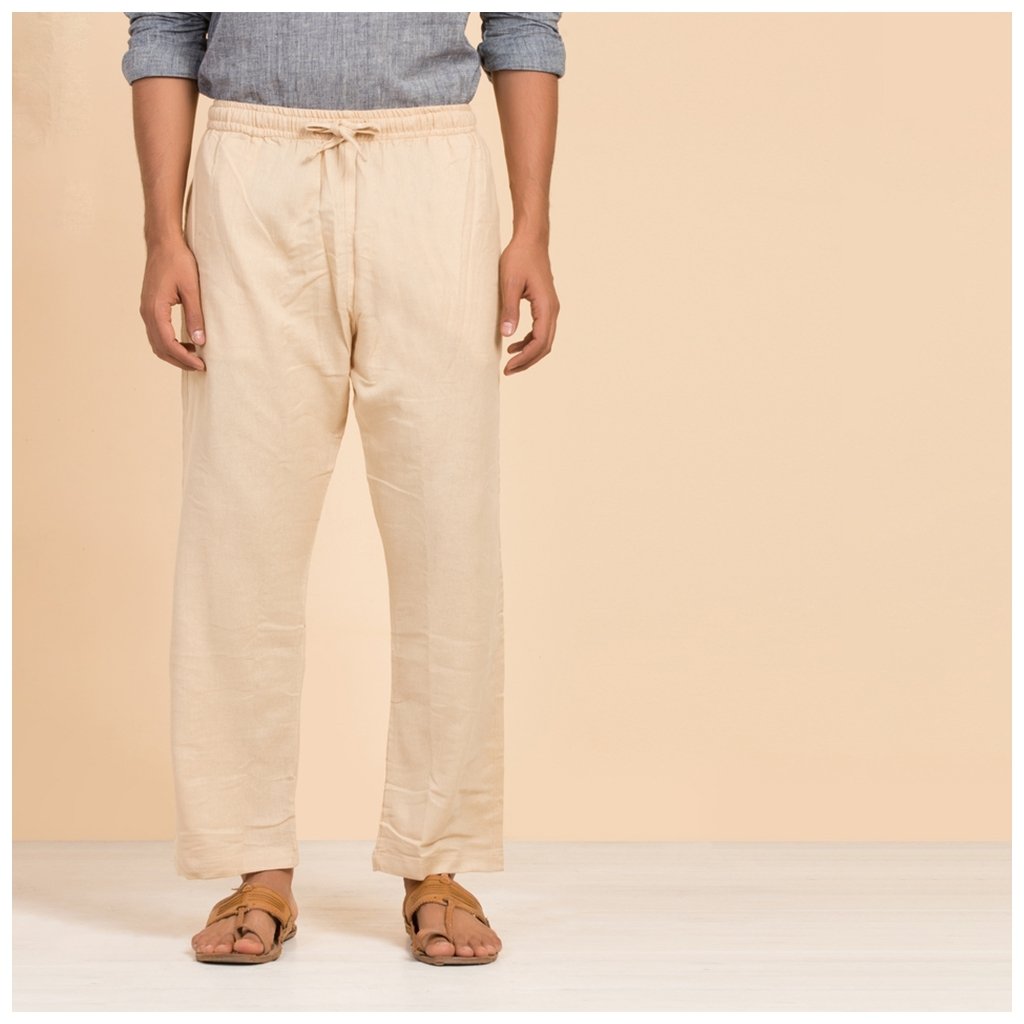 Buy Men Beige Knitted Drawstring Pants - Organic Cotton Online at Best ...