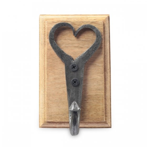 Iron Heart Shaped Hook On Wooden Base