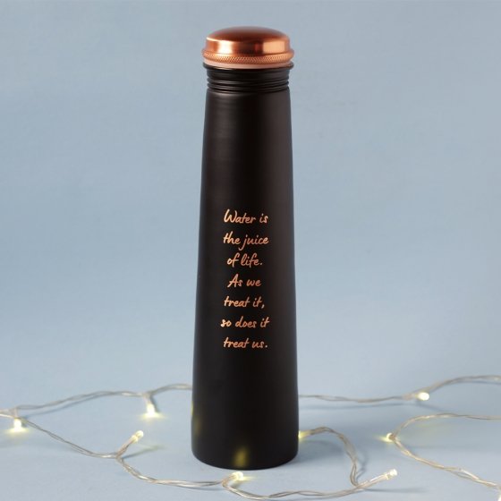 Sadhguru Quote Copper Bottle- Black. For storing and drinking water. A festive gift for home and office.