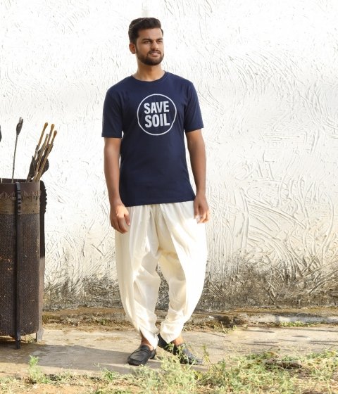 Unisex Save Soil Logo Short Sleeve  Organic Cotton Navy Blue T-Shirt