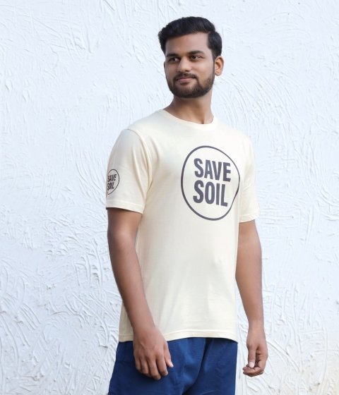Unisex Save Soil Logo Short Sleeve Organic Cotton Off - White T-Shirt
