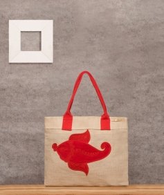  Embroidered Jute Bag (Fish Design)