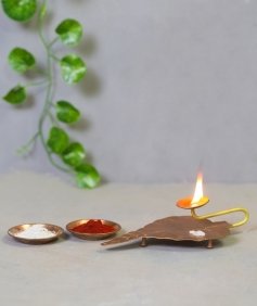 Copper Leaf Tea Light Holder