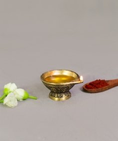 Handcrafted Antique Brass Diya with Base