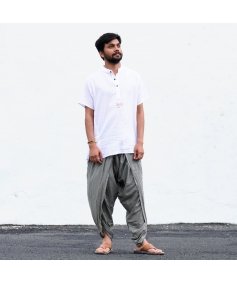 Isha’s signature. Ready to wear Unisex Dhoti Pants - Half moon printed (Sap Green) / Panchakacham.Easy to pull on. Versatile. Comfortable for both casual and formal wear.