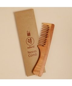 Handmade Neem Wood Comb with Handle (Wider teeth)