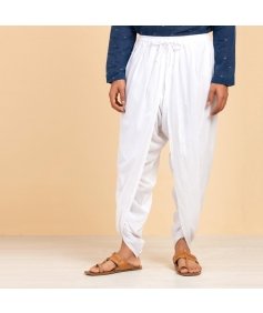 Isha’s signature. Ready to wear Unisex Dhoti Pants (White) / Panchakacham. Easy to pull on. Versatile. Comfortable for both casual and formal wear.