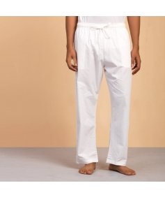 Men’s Organic Cotton Sadhana Pyjama. Solid white. Breathable fabric. Comfortable for Sadhana. 