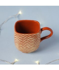 Orange  Chevron Textured Ceramic Mug with Wooden Coaster. A festive gift. 