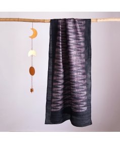 HandBlock Printed Mauve and Dark Blue Pure Tussar Silk Stole with Contemporary Abstract Design
