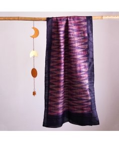 HandBlock Printed Light and Deep Purple Pure Tussar Silk Stole with Contemporary Abstract Design