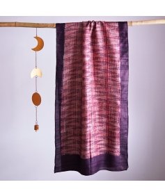 HandBlock Printed Deep Pink Pure Tussar Silk Stole with Contemporary Abstract Design and Dark Purple Border