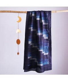 HandBlock Printed Pure Tussar Silk Stole Showcasing Modern Designs in Different Shades of Blue and Grey
