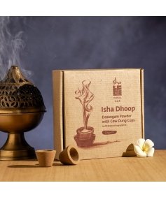 All natural handmade dasangam/dhoop powder with cow dung cups.  Original Isha fragrance. Purifies the air for poojas and sadhana. Supports rural women artisans. Pack of 12 pcs