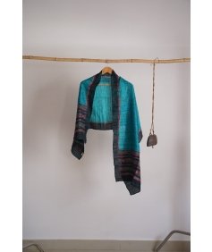 Handlook Aqua Blue Stole Showcasing Bengal Kantha Embroidery