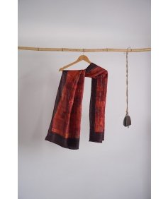 Hand Embroidered And Block Printed Tussar Stole - Flame Of The Forest