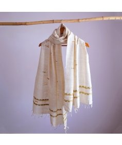 Naturally dyed handwoven white eri silk stole with traditional design