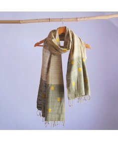 Two-tone grey eri silk stole naturally dyed with onion, turmeric, and henna, adorned with floral motif embroidery