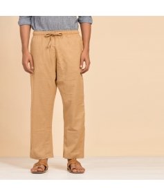 Men's Organic Cotton Drawstring Pants (Khaki). Breathable fabric. Comfortable for Sadhana.
