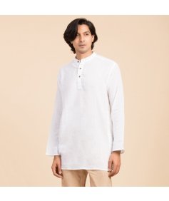 Isha Life Men’s Cotton Hemp Kurta. Solid white. Full sleeves. Minimalist design. Natural fibers.