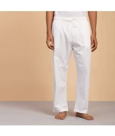 Men's Organic Cotton Drawstring Pants (white). Breathable fabric. Comfortable for Sadhana. 
