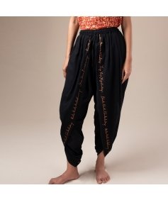 Unisex Printed Dhoti Pant With Copper Printed Border - Black 