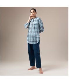 Yarn Dyed Crinkled Madras Check Womens Shirt - Pale Blue 
