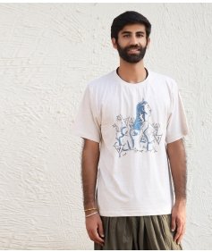 Unisex Adiyogi Splendor Melange Cotton T Shirt - Ecru
