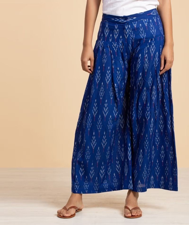 Buy Blue Ikat Pure Cotton Pants for Women  Darzaania by CraftsandLooms –