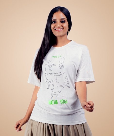 Unisex Cotton Hatha Yoga Printed T-shirt - White